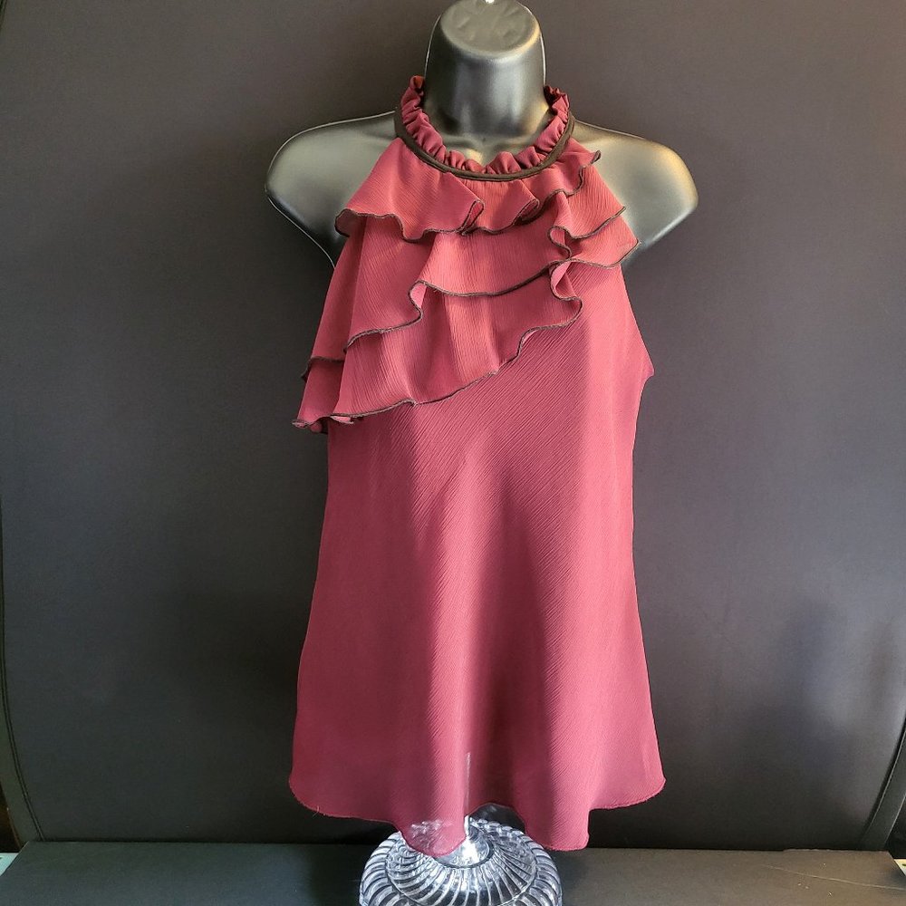 BCX Women Size Medium. Maroon & Black Sleeveless Blouse, EUC